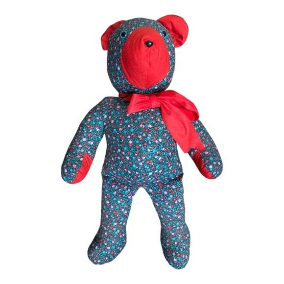 Vntg Keepsake Floral Green Red Bears Handmade - 21" - Picture 3 of 6
